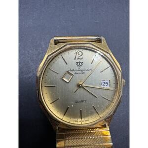 Vintage Jules Jurgensen 4656 Gold Tone Quartz Date Watch Stretch Band 31.7mm